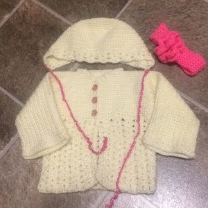 Hand made baby sweater hat and head band